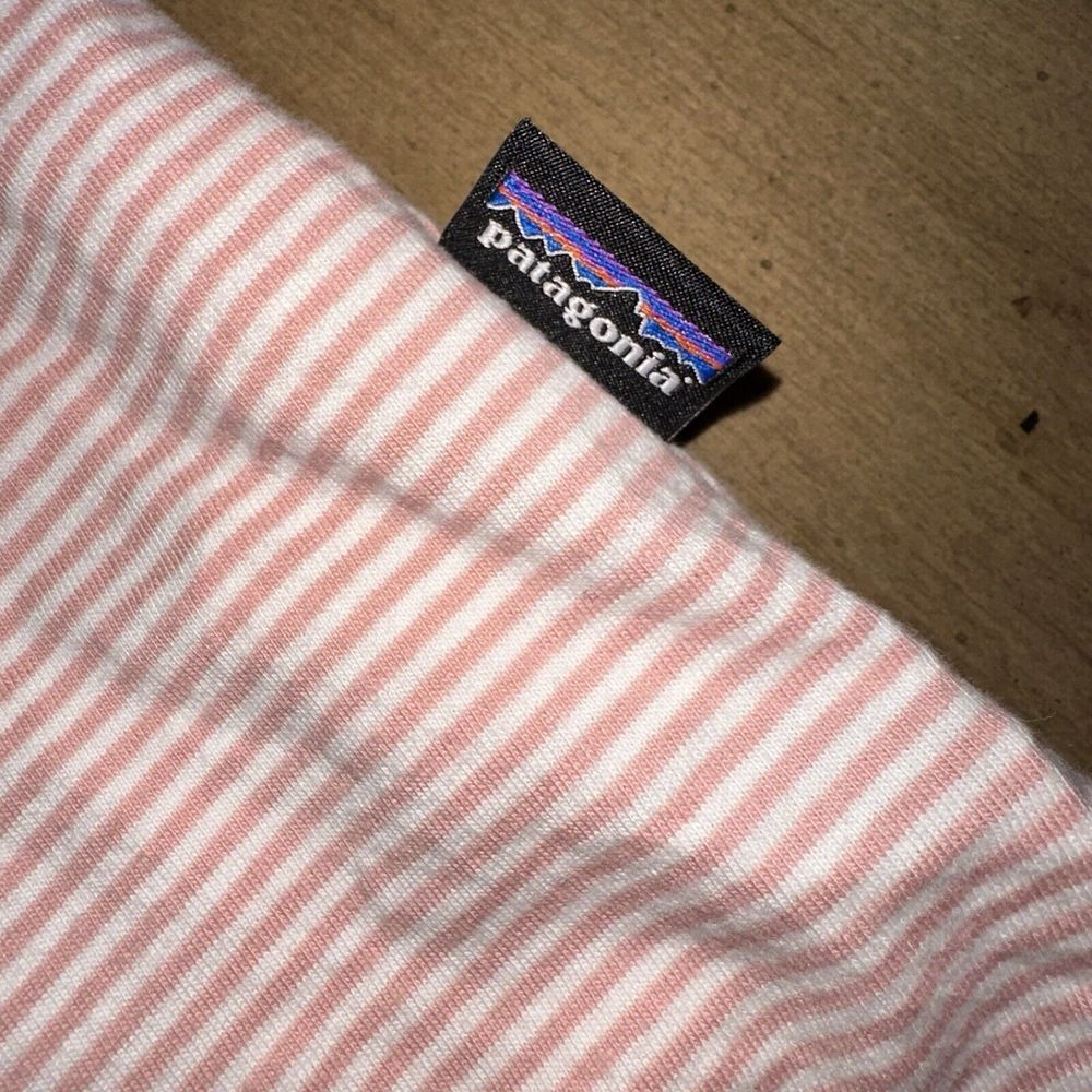 Patagonia Polo Shirt Mens Medium Orange White Striped Daily Cotton Conversion